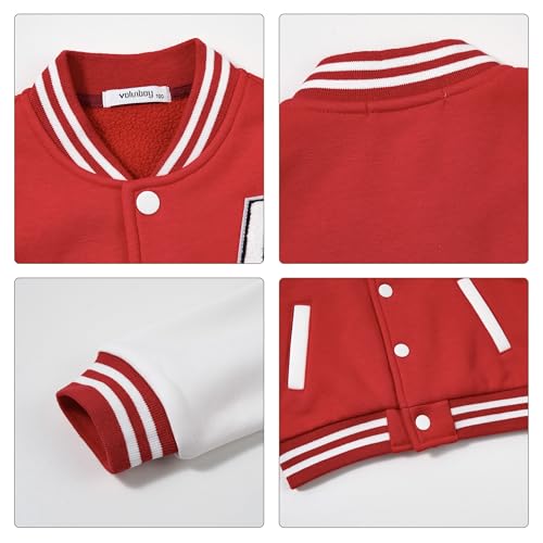Image of Volunboy Kids Baseball Jacket Varsity Letterman Coat Fall Winter Fleece Bomber Vintage Outerwear