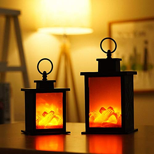 Image of Small Cozy Fireplace Lantern Traditional Realistic Log Wood Burning Flame Effect Ligh LED Charcoal Style Table LampFor Indoor & Outdoor Use