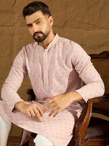 Image of Men's Solid Embroidered Long Straight Kurta | Men's Kurta | Embroidered Chikankari Kurta for Men | Straight Fit Kurta for Men