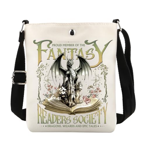 MAOFAED Proud Members of Fantasy Readers Society Crossbody Bag, Mythical Creature Lover Gift, Book Dragon Gift