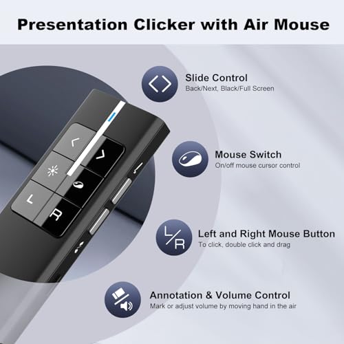 Image of Air Mouse Presentation Clicker with Pointer, Rechargeable Clicker for PowerPoint presentations, PowerPoint Clicker, Presentation Remote, Wireless Presenter, Handle Mouse (Black - N99)