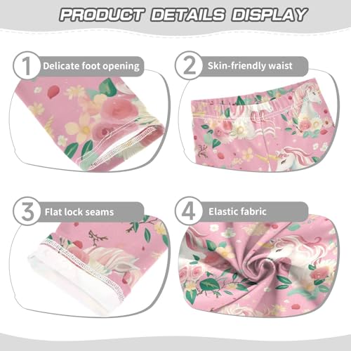 Unicorns Flowers Girls' Leggings Toddler Doodles Pink Flowers Kids Yoga Pants Dance Active Tights 4T3