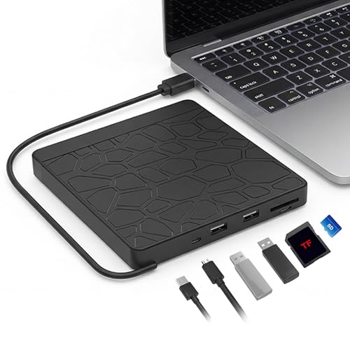 Externes CD DVD Laufwerk für Laptop: Externer DVD Brenner mit USB 3.0 Type-C SD/TF Kartenleser und USB Anschlüsse - External CD DVD Drive für Laptop Desktop MacBook Win11/10/8/7/XP Linux Mac OS Vista