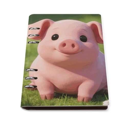 Cuaderno de anillas de cerdo rosa A5 de piel sintética recargable
