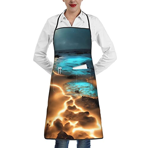 XYERDLYN View Under The Moon - Delantal versátil a prueba de manchas con bolsillos y dobladillo, adecuado para cocina, jardinería, pintura y otras escenas, cómodo y duradero, blanco, talla única