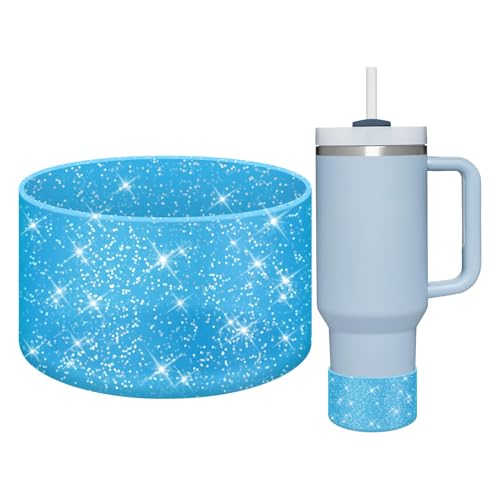 Image of WUQID Protective Bling Silicone Boot Sleeve, Compatible with Stanley Tumbler 20-40oz & Hydro Flask Bottle 12oz-24oz, Glitter Reduces Dents Sleeve Cover for More Bottles /Tumblers Bottom of 2.83-2.95in