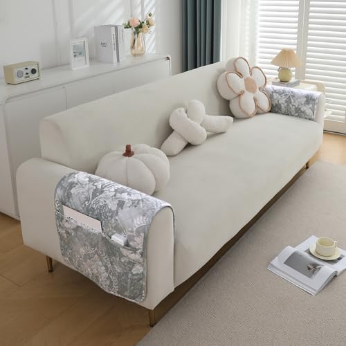 Image of HOKIPO Printed Waterproof + Anti-Slip + Quick Dry Sofa Armrest Cover with Pockets (2Pcs), Motifs Cloud Grey (AR-5237-P4-L*2)