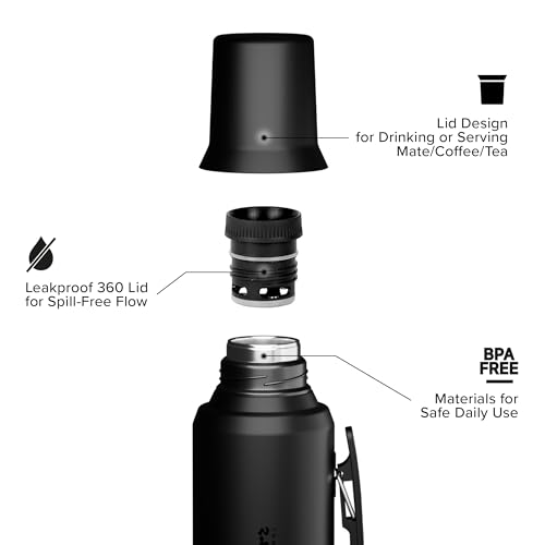 Termo aislado al vacío, termo para agua y mate de acero inoxidable 34oz - 1 litro miniatura 5