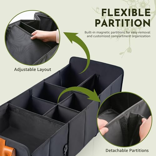 SugarFox Trunk Storage Organizer For Suv, Foldable SUV/Car Organizer With shoe storage,PU Leather/Oxford, With long Handle, Essential Car Solution, 95L big size, Fox Pattern-X200