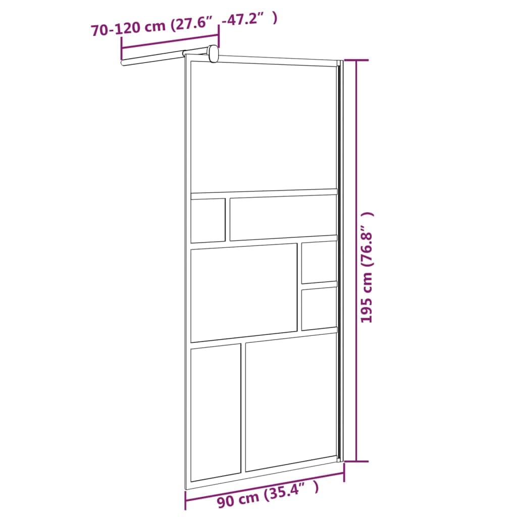 Parete doccia walk-in, 90 x 195 cm, vetro di sicurezza ESG, con telaio in alluminio, profilo regolabile e asta di supporto, parete in vetro trasparente, paraspruzzi per bagno, facile montaggio
