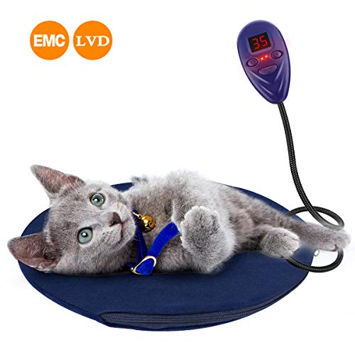 Zwini Pet Heat Pad 30x30cm Electric Heating Mat 20-55°C Adjustable Waterproof with Chew Resistant Steel Cord and Removable Cover Soft Cosy for Small to Medium Dogs & Cats