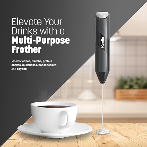 Keplin Handheld Milk Frother - Stainless Steel Electric Whisk - Portable Battery-Operated Coffee Frother for Lattes, Matcha, Protein Shakes - Ergonomic, Compact, Easy to Clean (Black) - Image 3