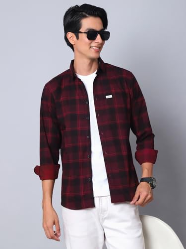 Image of Majestic Man Comfort Cotton Slim Fit Checked Casual Shirt for Men