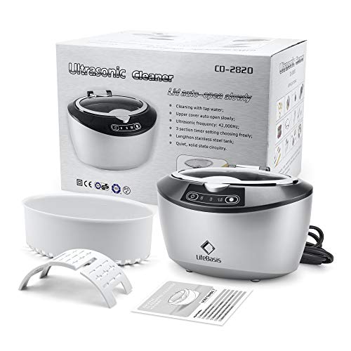 Life Basis Professional Ultrasonic Cleaner, 42KHz Sonic Cleaning Stainless Steel 750ML Automatic Timer Cleaner for Jewelry Glasses Rings Coins Watches Professional for Home (Grey White)