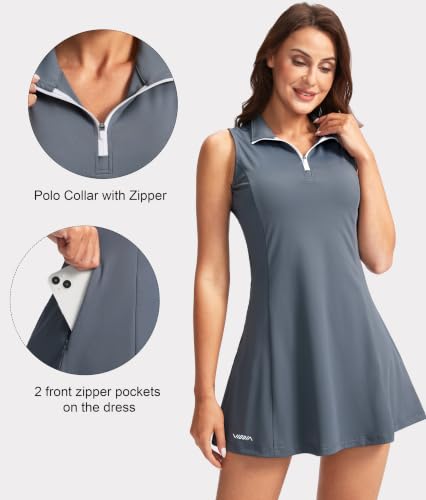Image of Viodia Women's Tennis Golf Dress with Shorts | Active, Exercise, Workout, Sports, Athletic, Dresses for Women, with Zipper Pockets