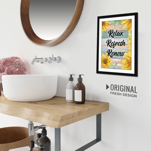 Image of Chaka Chaundh - Relax Refresh Renew bathrooms poster - bathroom posters with frame - bathrooms quotes framed posters - Washroom Quotes Frames - Toilet Quotes Wall Hanging - (14 X 11 Inches)
