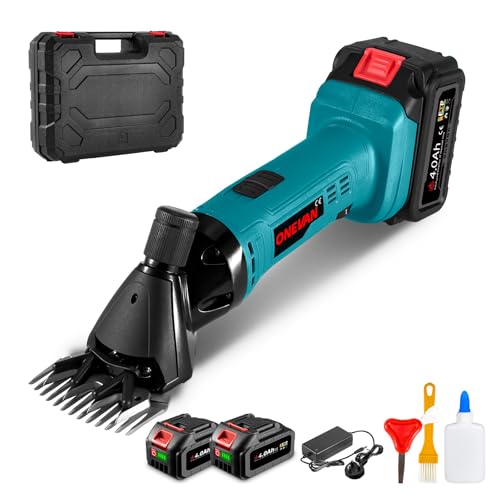 Cordless Sheep Shears Electric Shearing Clippers - 200W Burshless Motor 6 Speeds 2400 RPM 13-Tooth Blade with 2 x 4.0Ah Battery Unisex for Sheep and Goat Shearing