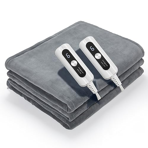 Image of SNUGSUN Heated Blanket, Dual Controller Queen 84"x90", Microplush Flannel Electric Blanket Soft & Anti-Pilling Heating Blanket, Fast Heating 6 Heating Levels & 10 Hours Auto-Off, Dark Grey