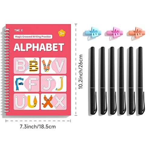 TIME X Magic Grooved Writing Practice Books, Reusable Handwriting Practice Books, Groove Workbooks, Handwriting Practice for Kids 3 +, Large Writing Practice Books (Practice 6-Books)