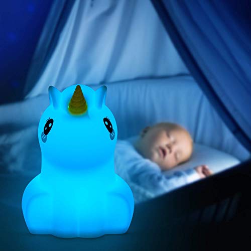 Image of Night Light for Kids Silicone Unicorn Night Light 9 Colors Baby Light Bedside Lamp Rechargeable Remote LED Children Night Light for Toddlers /Boys /Girls /Adults /Bedroom /Bathroom /Outdoor