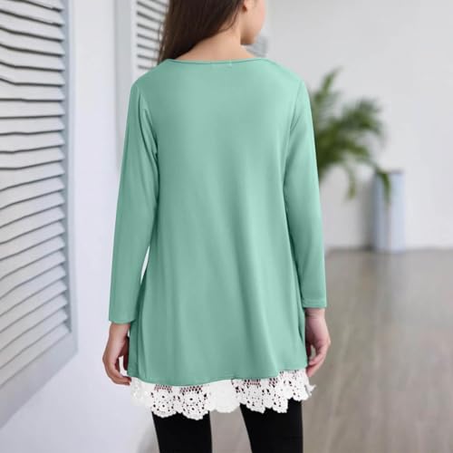 Girls Long Sleeve Shirt Casual Tops Lace Trim Tees Basic Crew Neck Tshirt Loose Long Tunic Fashion Fall Clothes4