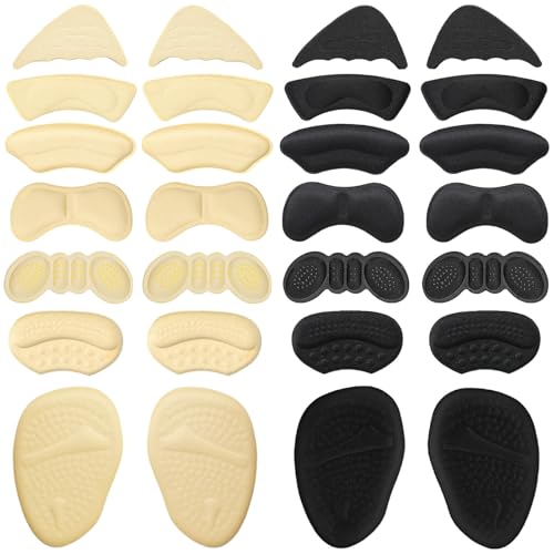 14 Pairs Shoe Inserts for Women, Heel Pads for Shoes that are Too Big, Heel Grips for Womens Shoes, Shoe Inserts & Insoles Stop Slipping, Rubbing, Foot Pain (Beige + Black)