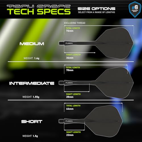 WINMAU Darts Fusion Integrated Flight & Shaft System - No.6 Shape & Design - Schwarze Farbe, Intermediate Länge
