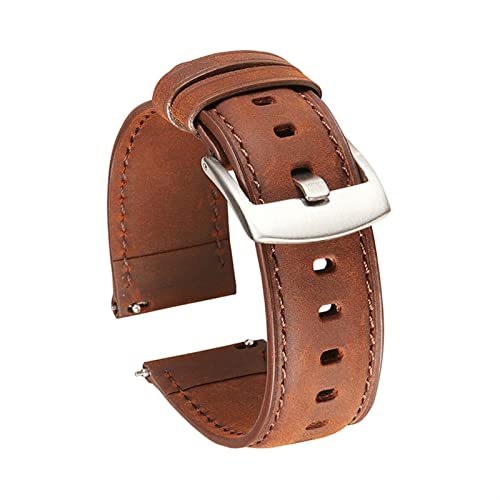Overhil1s Vintage Genuine Leather Watch Bands Correas 20mm 22mm Strap de liberación rápida (Band Color : Dark Brown Silver, Band Width : 20mm) Cover
