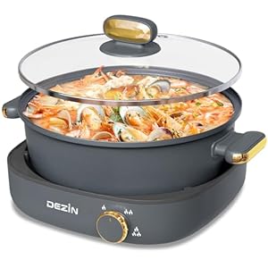 Dezin Electric Shabu Shabu Pot with Removable Pot, 4L Non-Stick Hot Pot Electric with Dual-Power Control, Electric Pot with Tempered Glass Lid for Party, Family and Friend Gathering