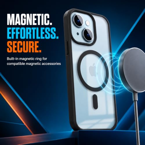 Image of MAGA Back Case Cover for Apple iPhone 13 & iPhone 14, Transparent Black Magnetic Case Compatible with MagSafe, Hybrid Hard PC Back & Soft TPU Bumper, Shockproof Protective Cover - Black