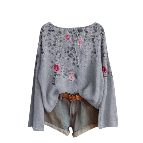 Fall Sweaters for Women Vintage Ethnic Floral Pullover Tops Lightweight Aesthetic Blouses Colorful Graphic Sweater