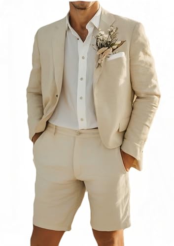 VENNYNG Men's Linen Shorts Suit Set 2025 Breathable 2 Piece Summer Wedding Vacation Outfit Size XS-6XL