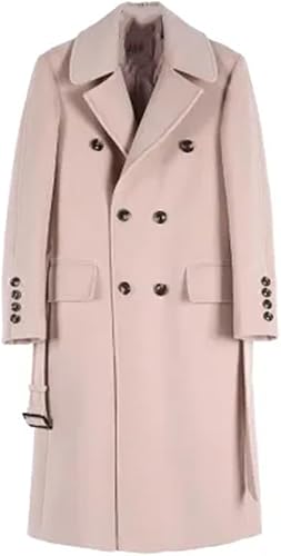 Miniatura 7 de Mens Long Woolen Coat Autumn Winter Artifical Cashmere Over Coat Business Causal Beige Outwear