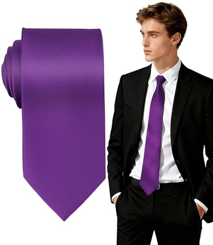FIXSMITH Mens Purple Ties Gray Ties for Men Neckties for Men Solid Color Tie for Men Mens Formal Ties for Wedding Business Graduation& Party 3.15 Wide