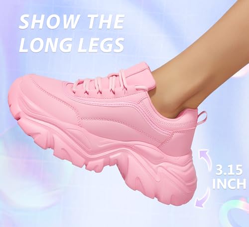Image of K KIP WOK Chunky Sneakers for Women Fashion Platform White Leather Casual Dad Shoes Comfortable Wedge Walking Sport Sneakers