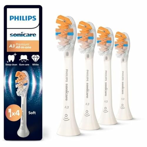 Philips Sonicare A3 Premium All-in-One Original Replacement Brush Heads White Pack of 4 HX9094/87