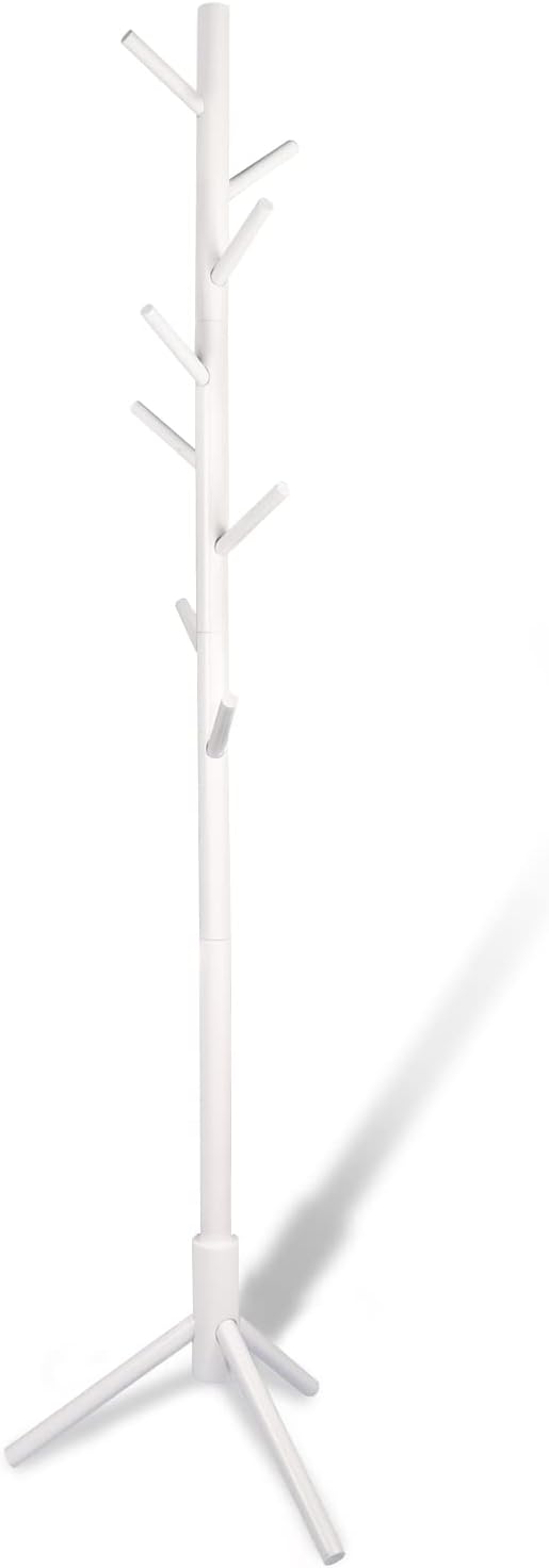 YEVONNIE Solid Wood Coat Rack, Free Standing Coat Rack with 8 Hooks,Tree-Shaped Coat Rack for Living Room, Bedroom, Office