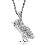Joyas exquisitas,Collares con Colgante, Hip Hop Iced Out Bling Owl Colgante Collar para Hombres Mujeres Hecho A Mano Chapado En Oro De 18 Quilates Cadena Giratoria De Acero Inoxida