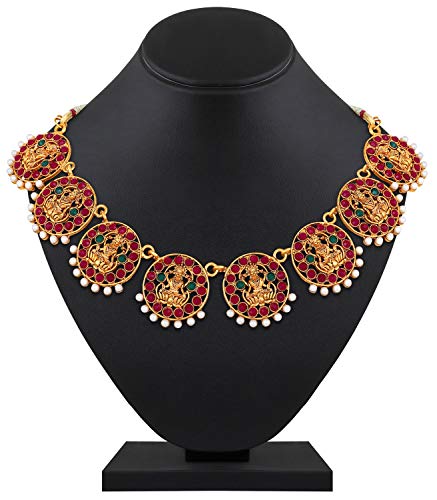 Shining Diva Fashion Latest 18k Gold Plated Traditional Temple Choker Necklace Wedding Party Stylish Jewellery Set for Women