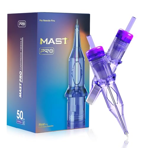 Image of Mast Tattoo Pro Tattoo Needles 50Pcs Assorted Mixed Sizes #10 Standard 1RL 3RL 5RL 7RL 5RS 7RS 7M 9RS 9RM 11RM Round Liner Magnum Tattoo Cartridge Needles with Membrane for Lining Shading Coloring