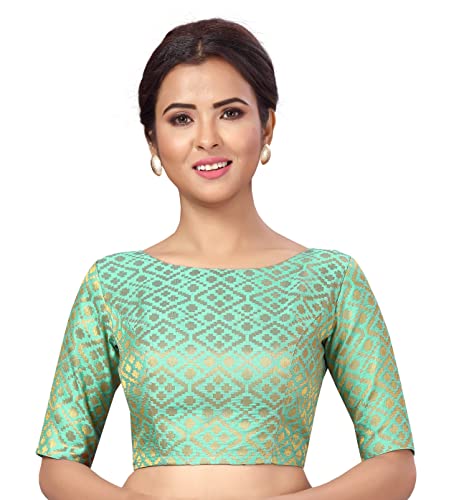 Image of Studio Shringaar Women's Readymade Brocade Elbow Length Sleeves Saree Blouse