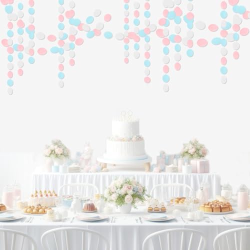 Image of White Blue Pink Party Decorations - Paper Garland Streamer Banner Birthday Decorations Baby Shower Decorations Gender Reveal Decorations Gender Neutral Decorations Bridal Wedding HongTongTong