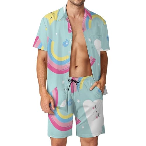Chemise Hawaïenne et Short Homme Nuages Arc-en-Ciel ensemble 2 pièces léger taille S