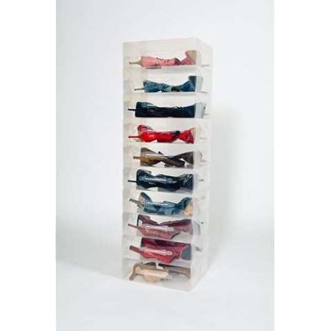 10 Stackable Clear Mid Calf Boots Storage Boxes Cover