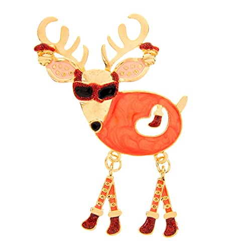 Broche élan en émail avec lunettes de soleil pour robe et pull femme