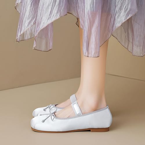Women's Satin Ballet Flats Square Toe Slip on Bowknot Shoes Elastic Strap Ballets Shoes4
