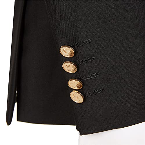 Youllyuu Herren-Hochzeitsanzüge, schwarz, Smokinghose, zweireihig, goldener Knopf, Revers, Blazer mit Kette – Bild 3