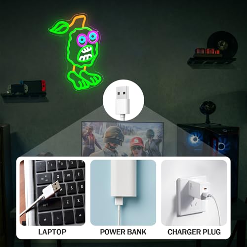 Image of Monsters Neon Signs for Wall Decor Dimmable LED Game Monsters Neon Light Birthday Decorations for Game Fans, Green Monsters Neon Light Signs Suitable for Birthday Gift