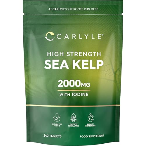 Sea Kelp Tablets 2000mg with Iodine | High Strength Sea Kelp Extract | Supplement for Men & Women | 240 Vegan Tablets | Carlyle