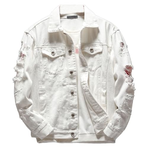 Herren-Jeansjacke mit Knöpfen und zerrissenen Löchern, Knopfleiste,...